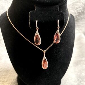 Salmon Quartz Elegant Tear Drop Necklace & Earrings Rose Gold Sterling Silver